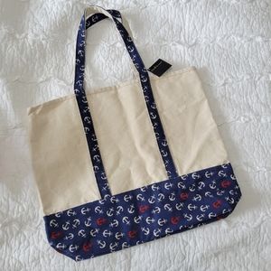 Nautical Canvas Tote Navy Red & White Anchor Print NWT